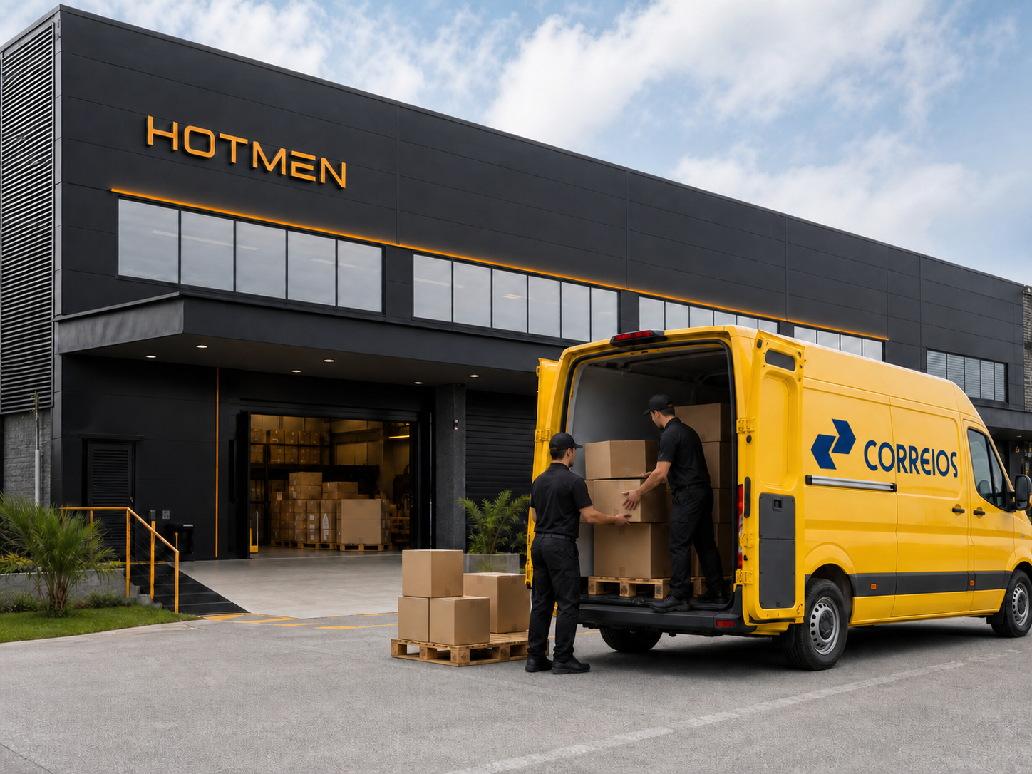 Imagem da operação de expedição do HotMen e entrega pelos Correios